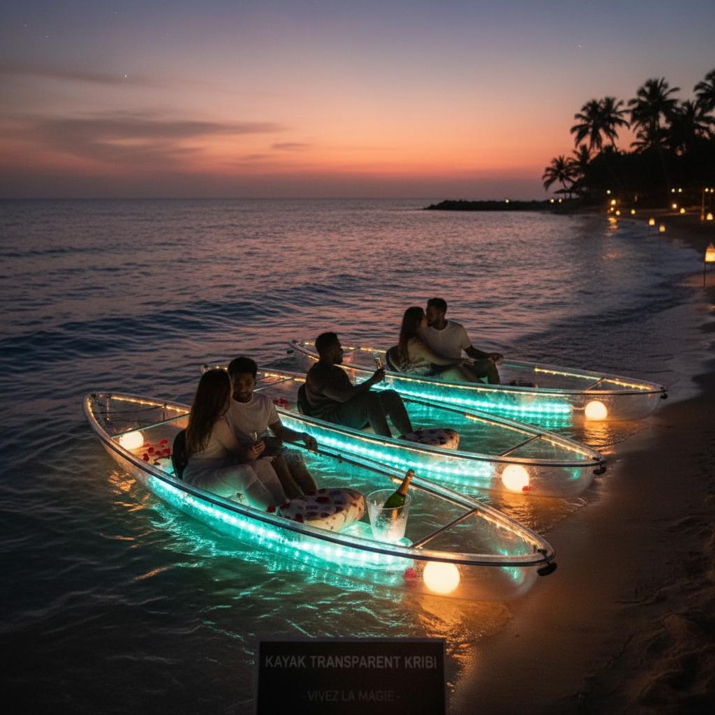 Kayak transparent avec led + drone pour photo vidéo (en option)